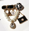 Elegant Design Pearl Tassel Chain Brooches Pins for Women Camellia No.5 Crysatl Party Jewelry