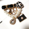 Elegant Design Pearl Tassel Chain Brooches Pins for Women Camellia No.5 Crysatl Party Jewelry