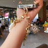 Short Wrist Strap No. 5 Hanging Tag Pearl Double Chain Mobile Phone Lanyard Women'S Handmade Pearl Chain Clip Universal Strap