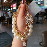 Short Wrist Strap No. 5 Hanging Tag Pearl Double Chain Mobile Phone Lanyard Women'S Handmade Pearl Chain Clip Universal Strap